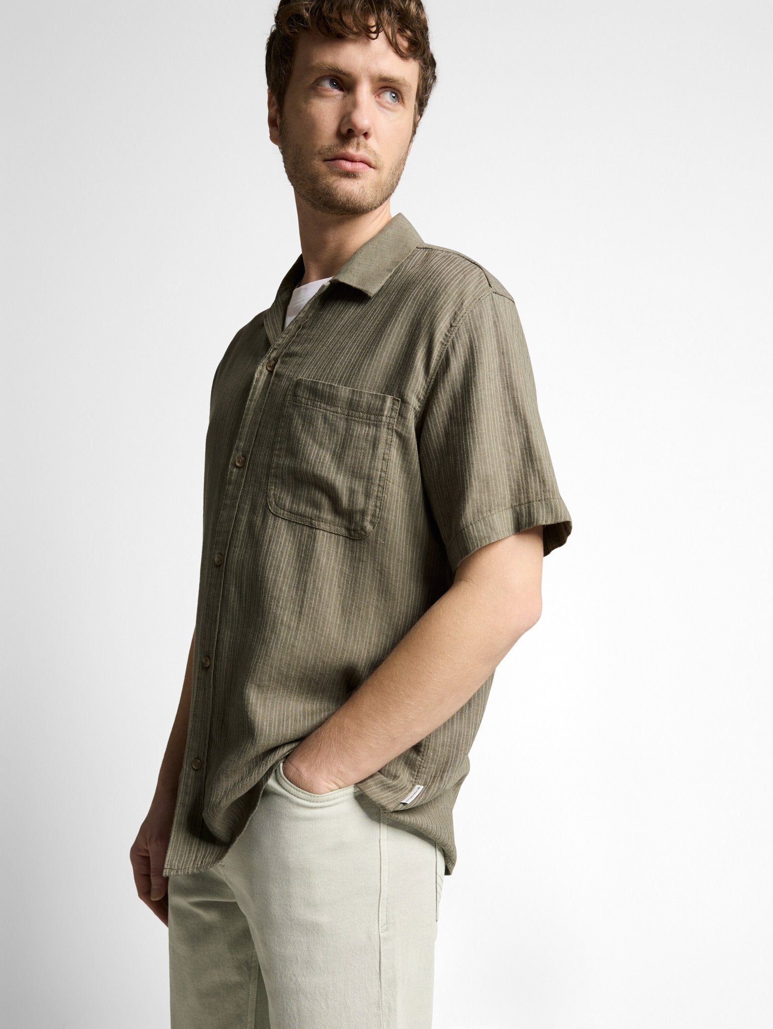 Tom Tailor Herren Hemden kurz Leaf Green Stri