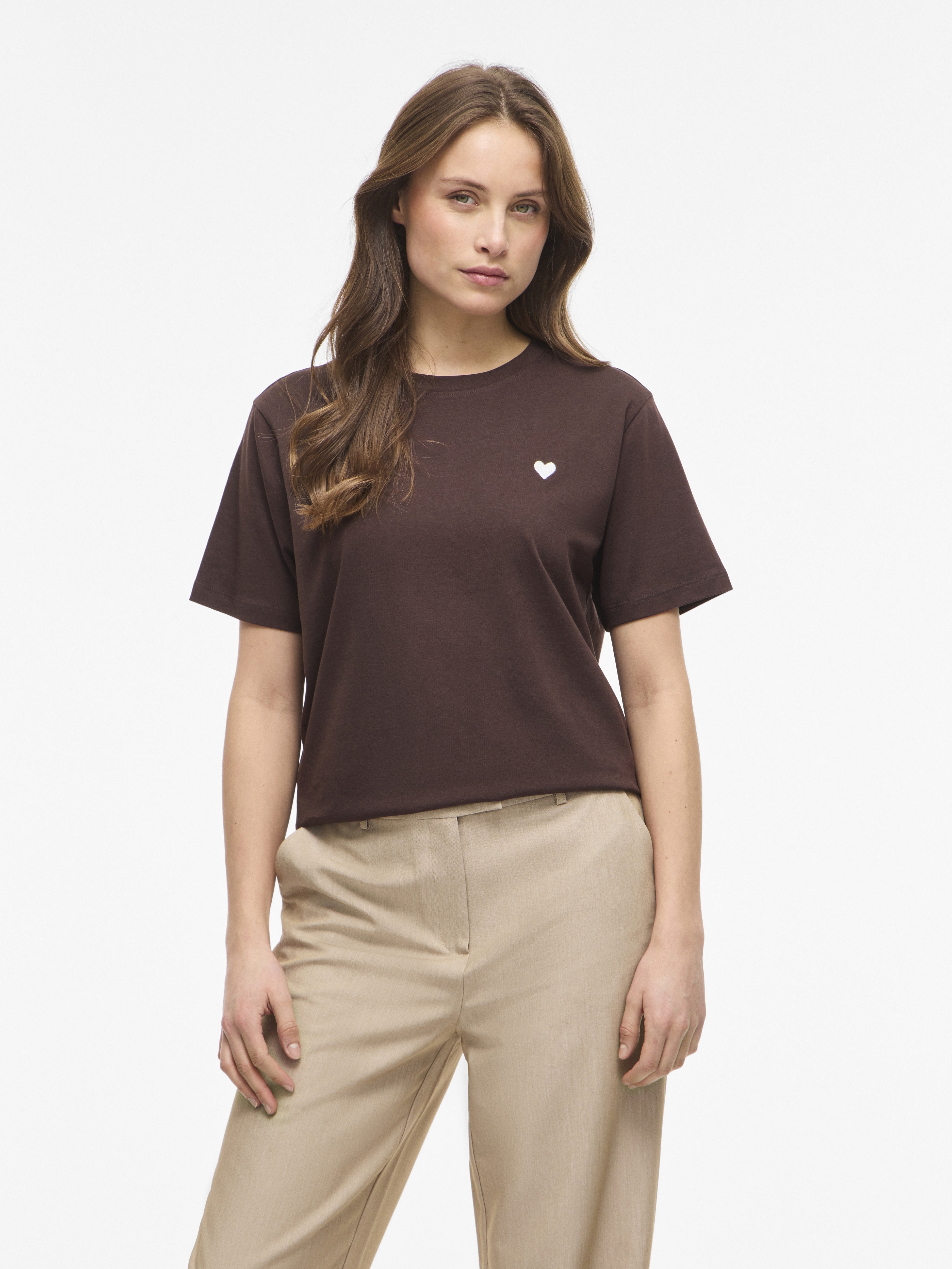 Vila Damen T-Shirts Coffee Bean/Sno