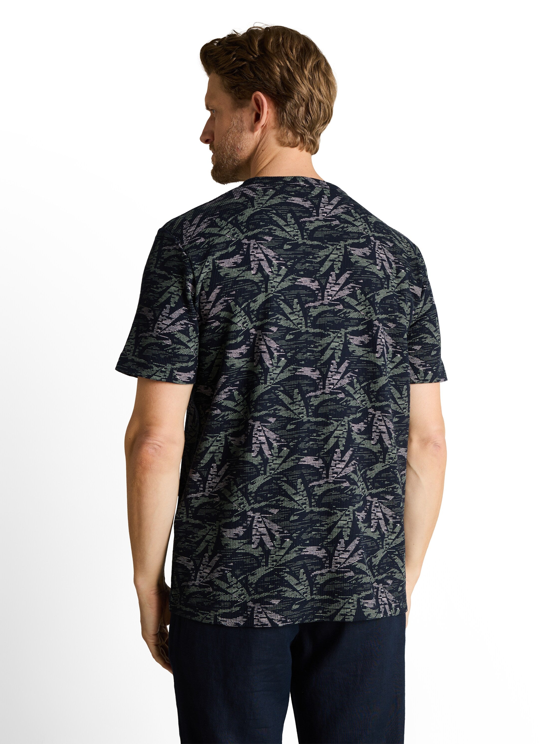 Tom Tailor Herren T-Shirts kurz Navy Green Palm