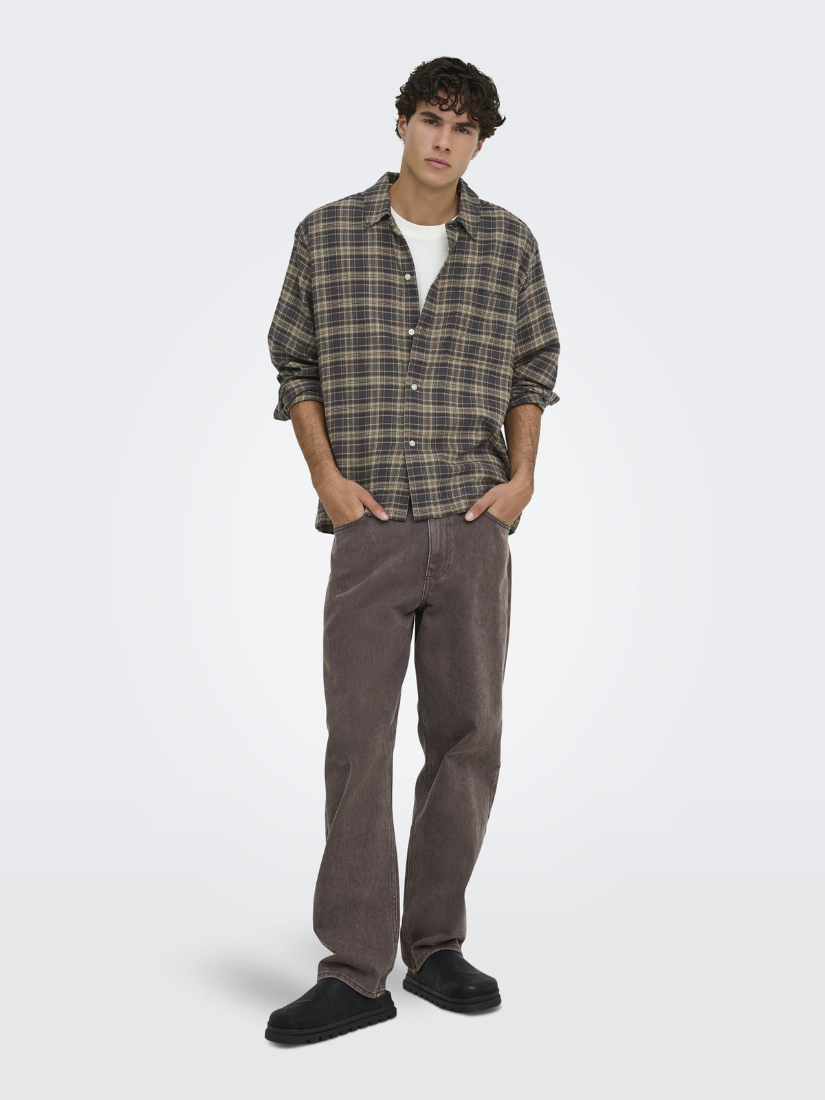 Only & Sons Herren Hemden lang Grey Pinstripe