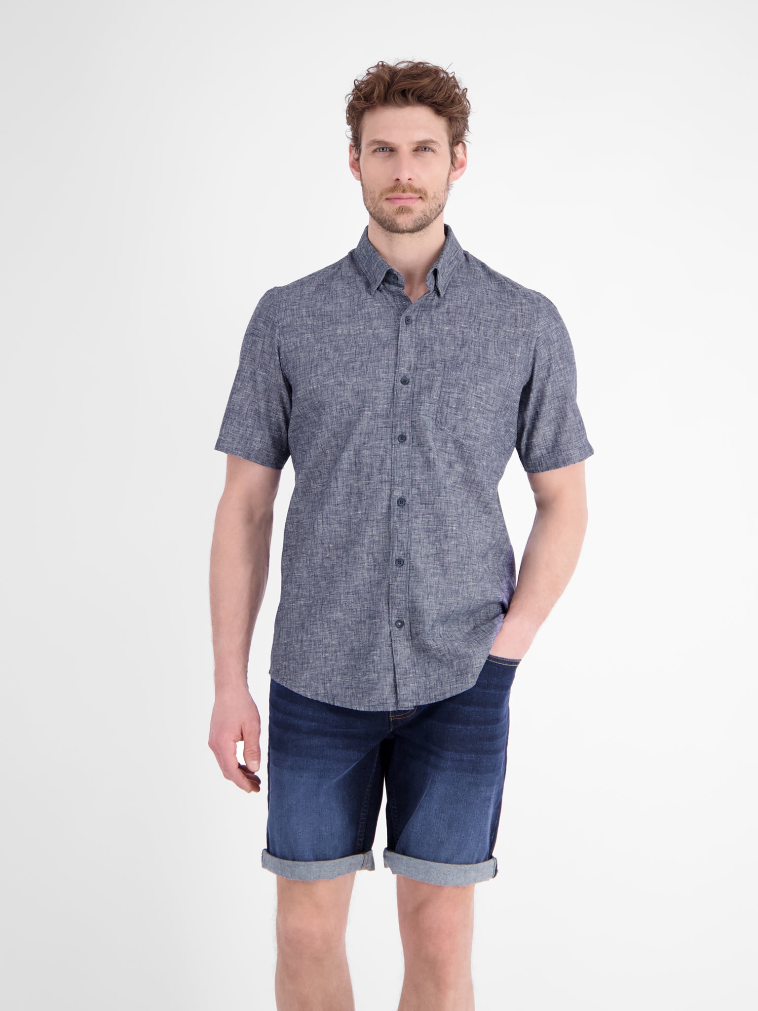 Lerros Herren Hemden kurz Classic Navy