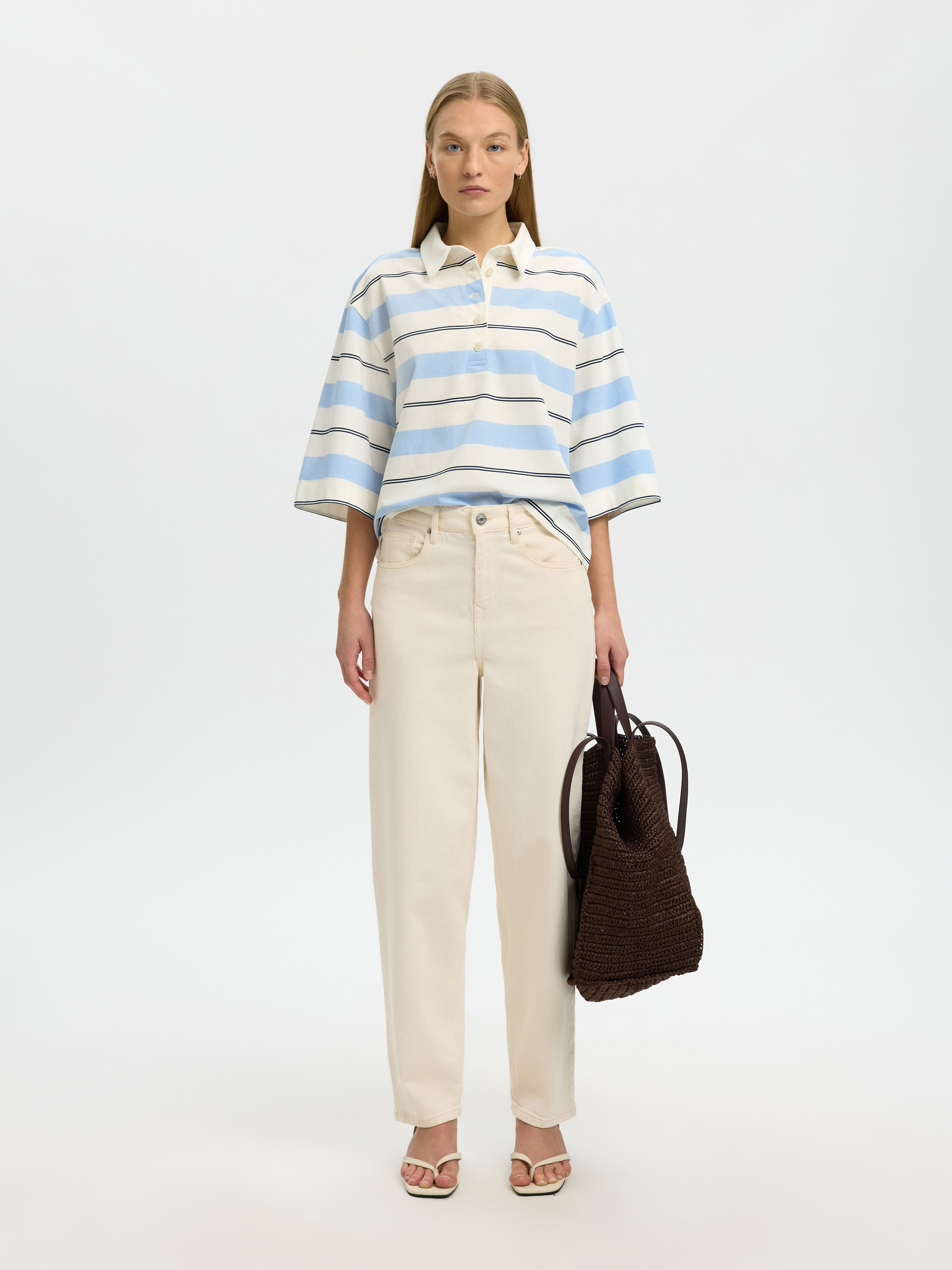 Selected Femme Damen T-Shirts Egret/Ocean Cav