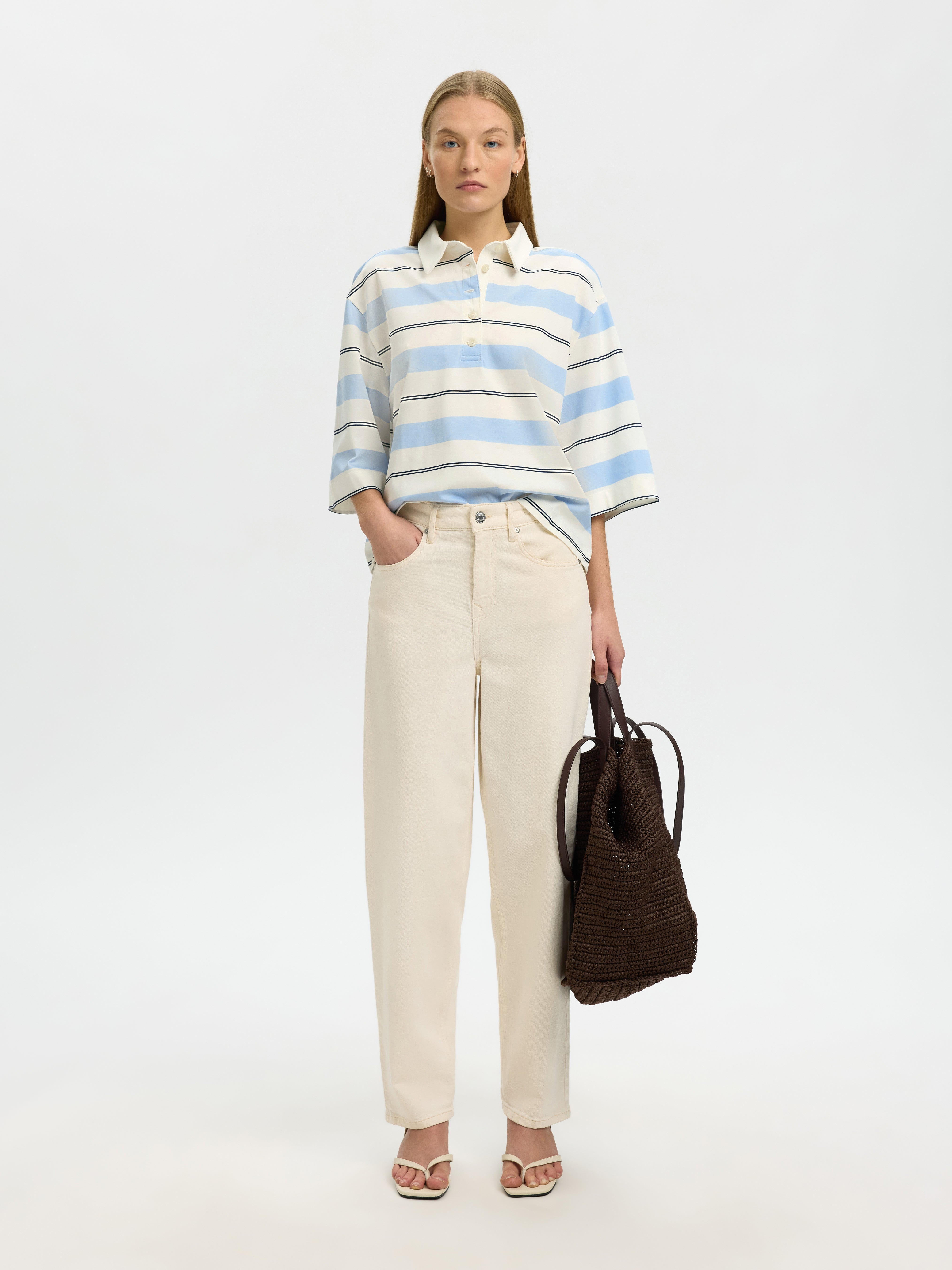 Selected Femme Damen T-Shirts Egret/Ocean Cav