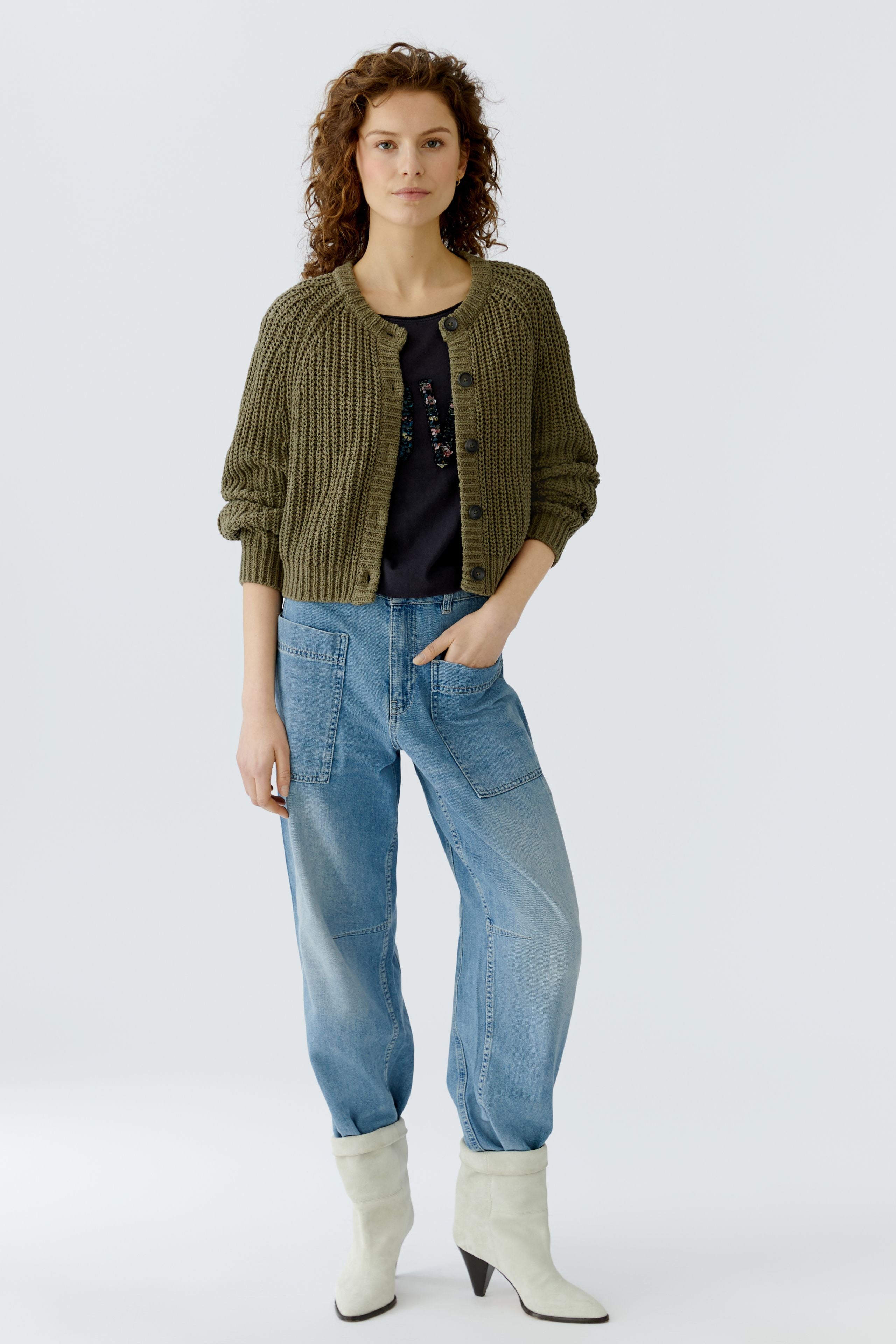 Oui Damen Strickjacken  Green Gard