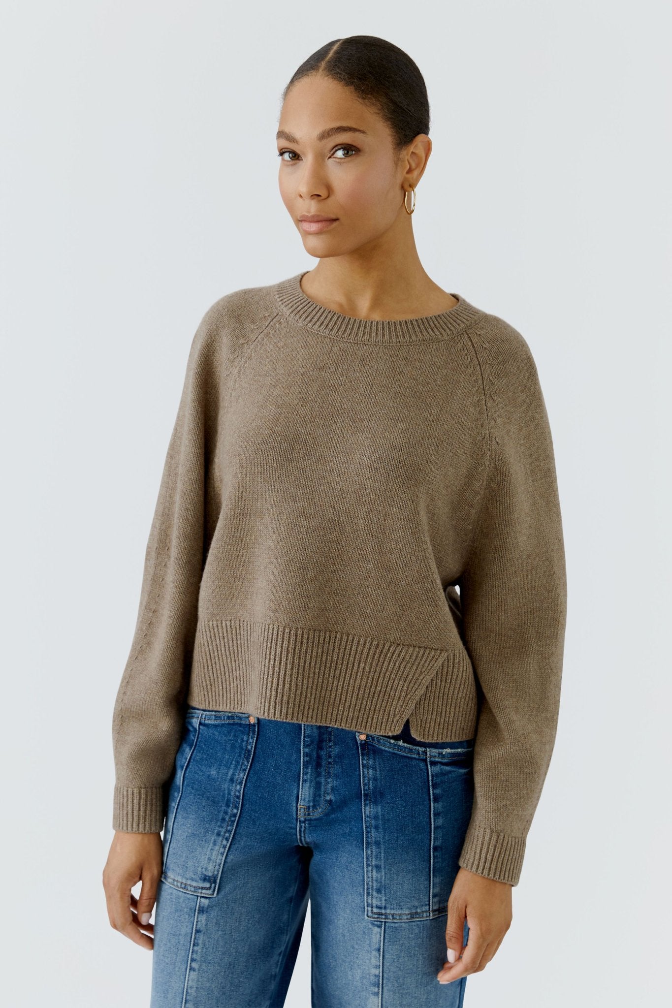 Oui Damen Pullover  Taupe Mela