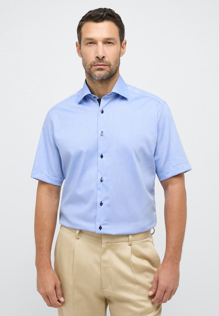 Eterna Herren Hemden kurz  Mittelblau