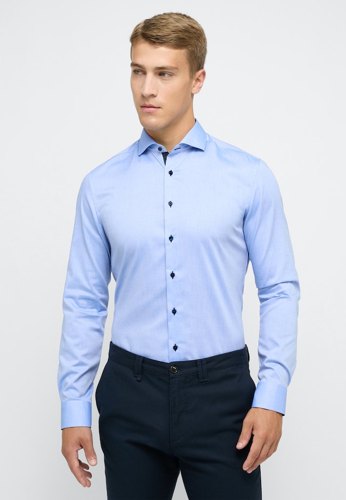 Eterna Herren Hemden lang  Mittelblau
