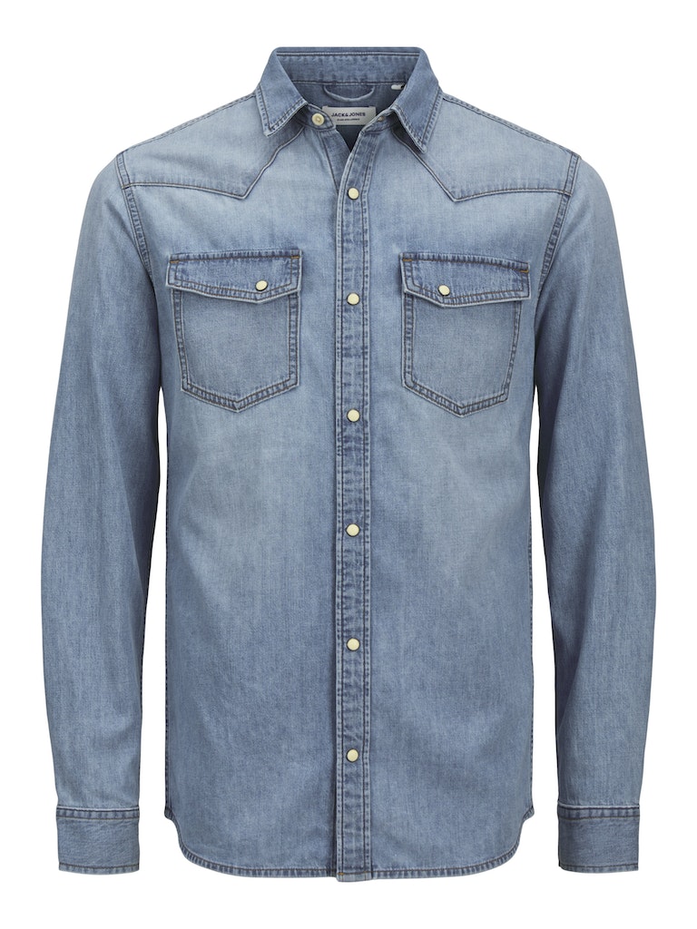 Jack & Jones Herren Hemden lang Blue Denim/Wi
