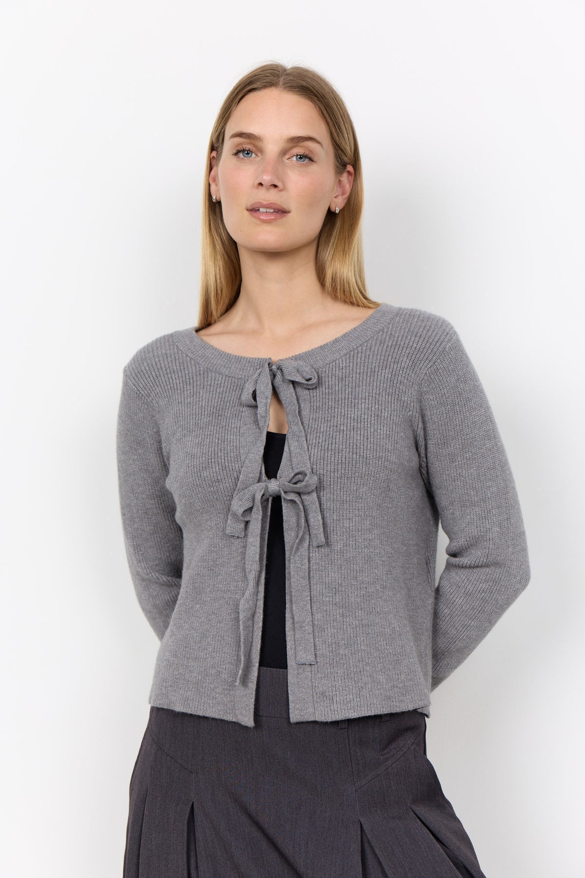 Soya Concept Damen Strickjacken Med. Grey Melan