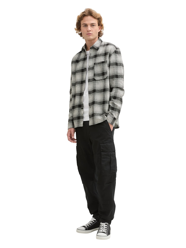 Tom Tailor denim Herren Hemden lang Black White Che