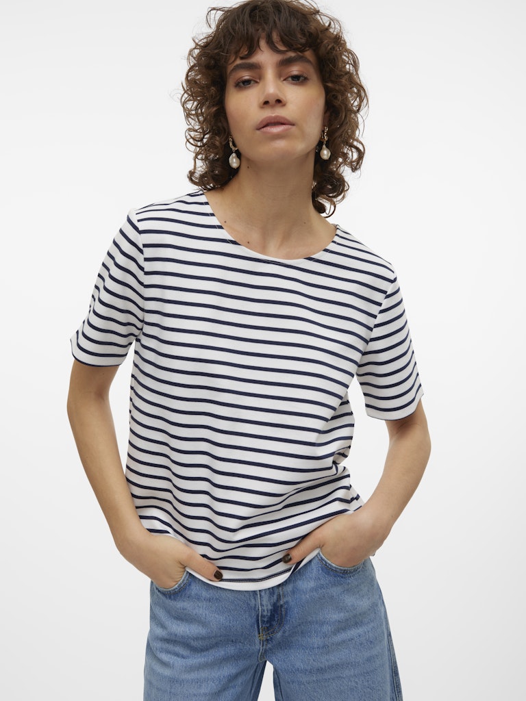 Vero Moda Damen T-Shirts Snow White/Navy
