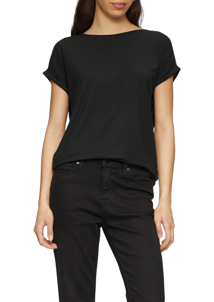S.Oliver Damen T-Shirt Mit Glitzergarn - Weiches Viskose-Jersey, Loose Fit, 58 Cm Rückenlänge
