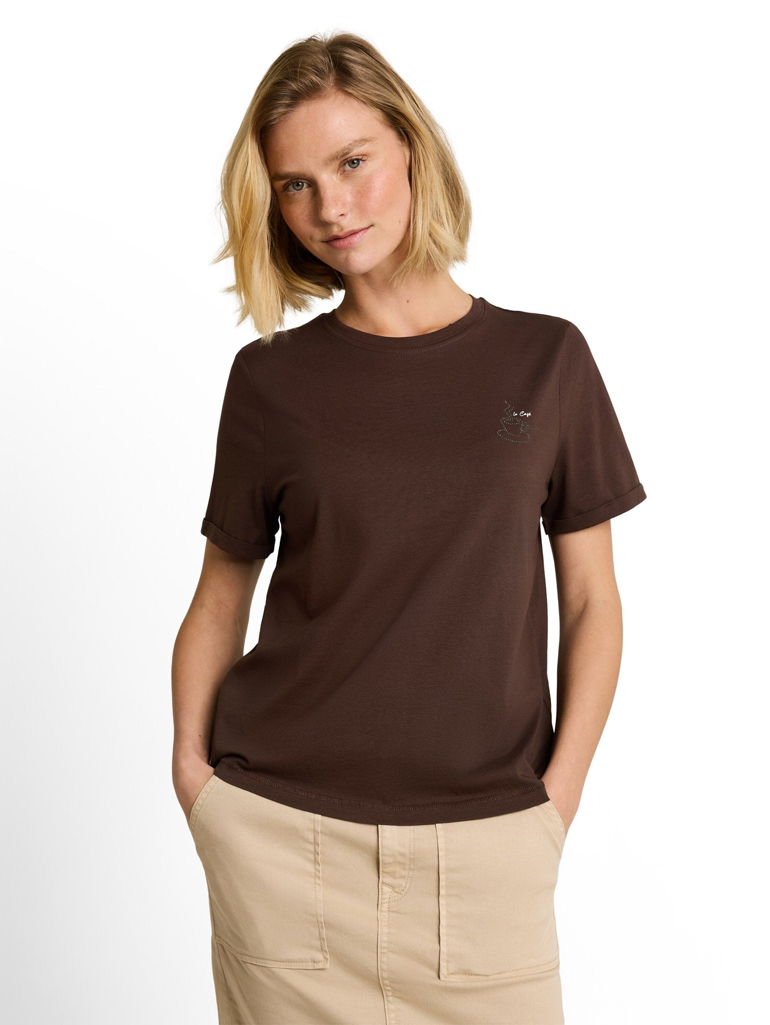 Tom Tailor Damen T-Shirts Java Dark Brown