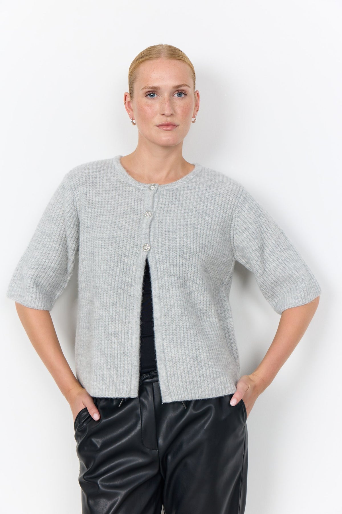 Soya Concept Damen Strickjacken Lt Grey Melange