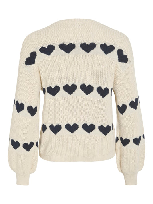 Vila Damen Pullover Birch/Navy Blaz