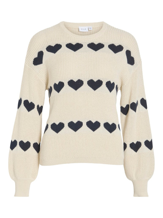 Vila Damen Pullover Birch/Navy Blaz