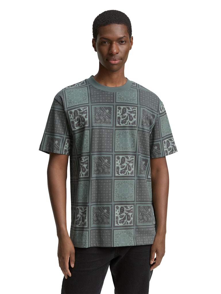 Tom Tailor denim Herren T-Shirts kurz Grey Green Patc