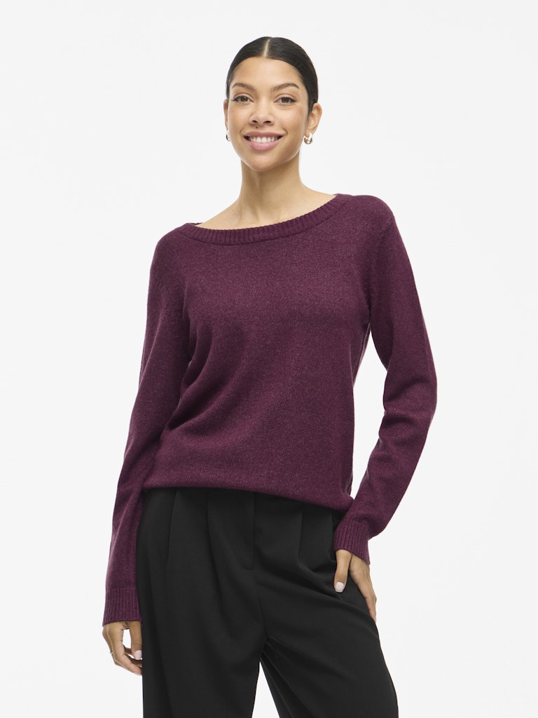 Vila Damen Pullover Fig/Dark Melang