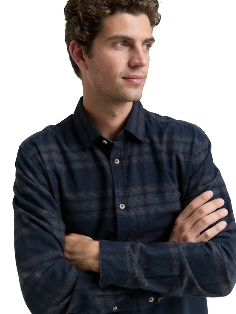 Tom Tailor Herren Hemden lang Navy Tonal Chec