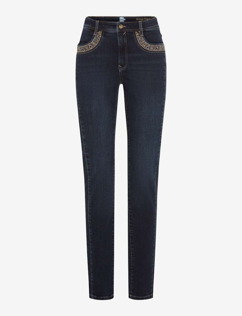 Brax Damen Jeans Used Blue Black