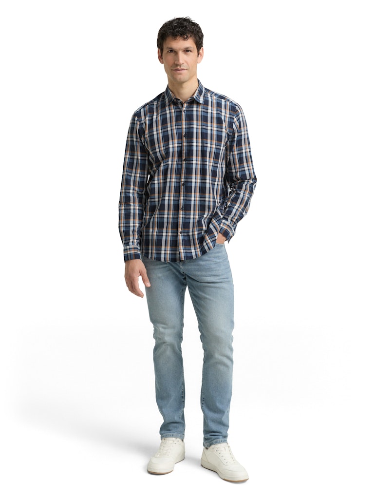 Tom Tailor Herren Hemden lang Navy Multicolor