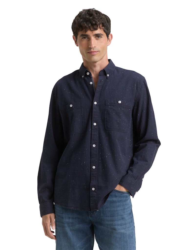 Tom Tailor Herren Hemden lang Navy Nep Struct