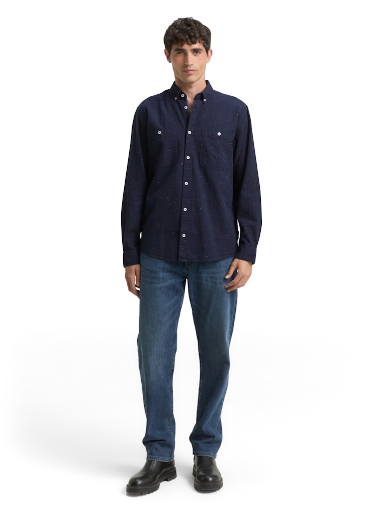 Tom Tailor Herren Hemden lang Navy Nep Struct
