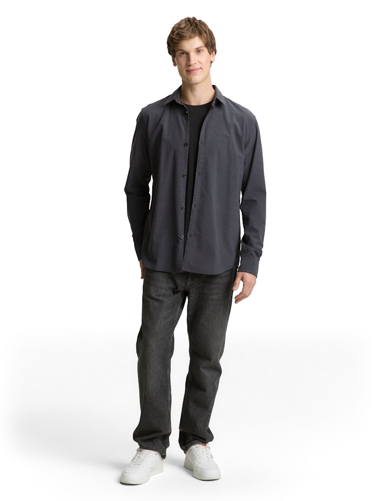 Tom Tailor denim Herren Hemden lang Black Grey Cham