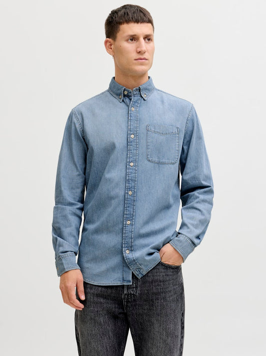 Jack & Jones Herren Hemden lang Blue Denim/Ligh