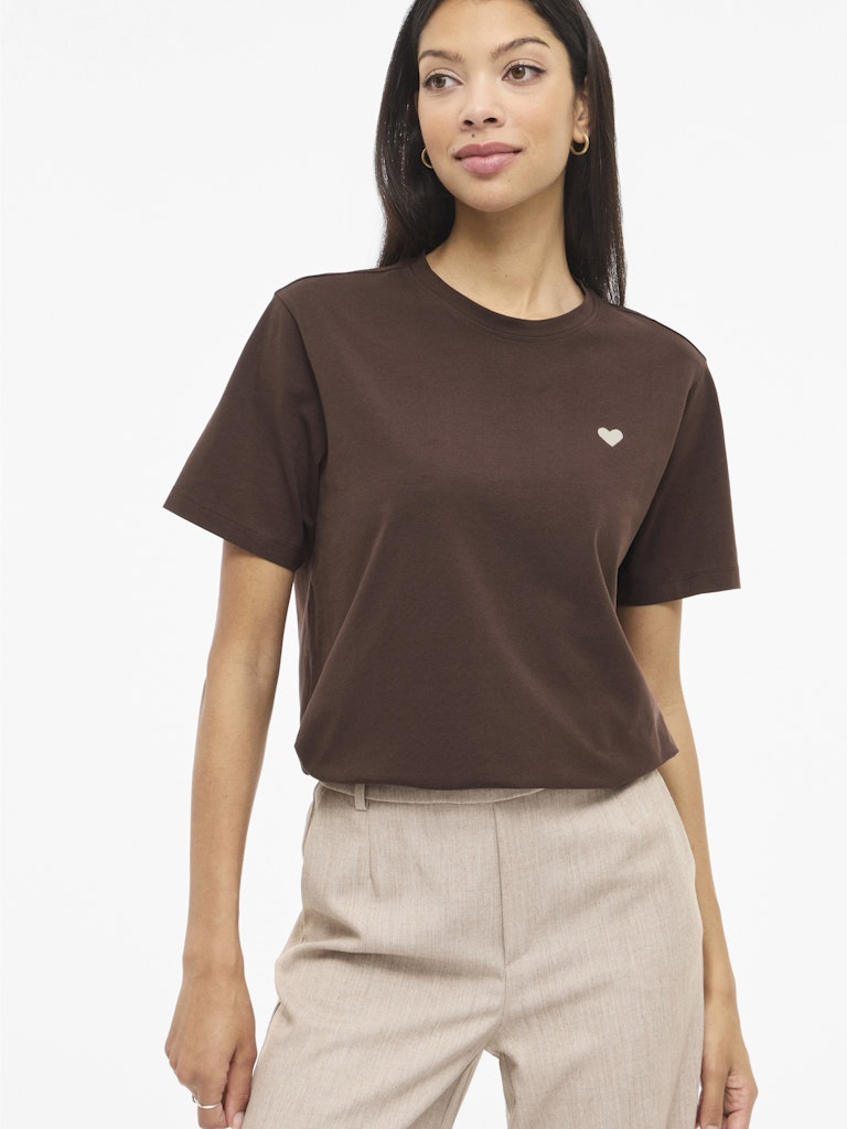 Vila Damen T-Shirts Coffee Bean/Emb