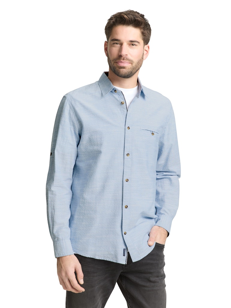 Tom Tailor Herren Hemden lang Blue Petrol Str