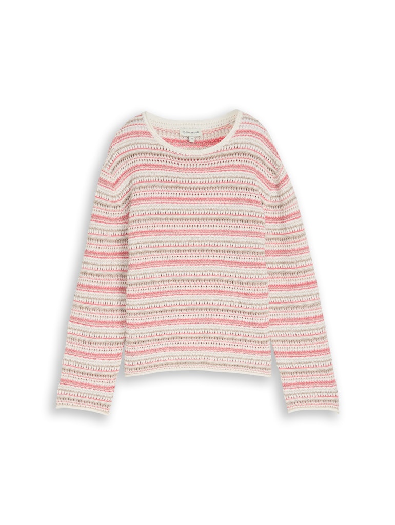 Tom Tailor Damen Pullover Pink Beige Stri