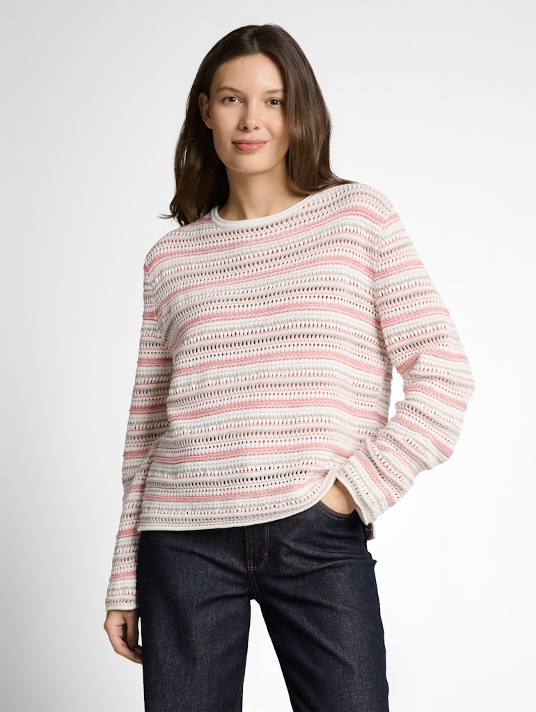 Tom Tailor Damen Pullover Pink Beige Stri