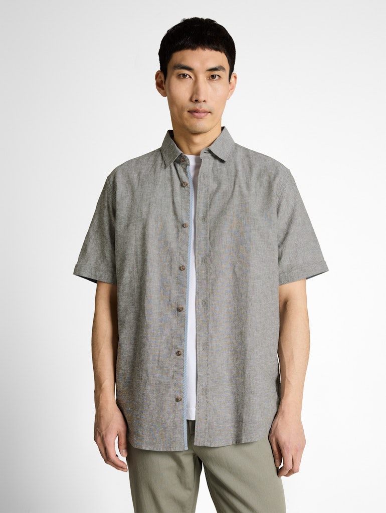 Tom Tailor Herren Hemden kurz Faded Leaf Gree