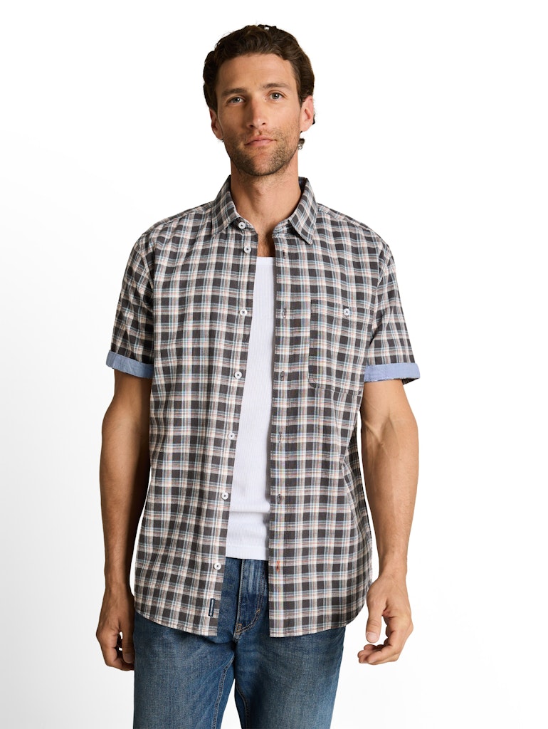 Tom Tailor Herren Hemden kurz Grey White Chec