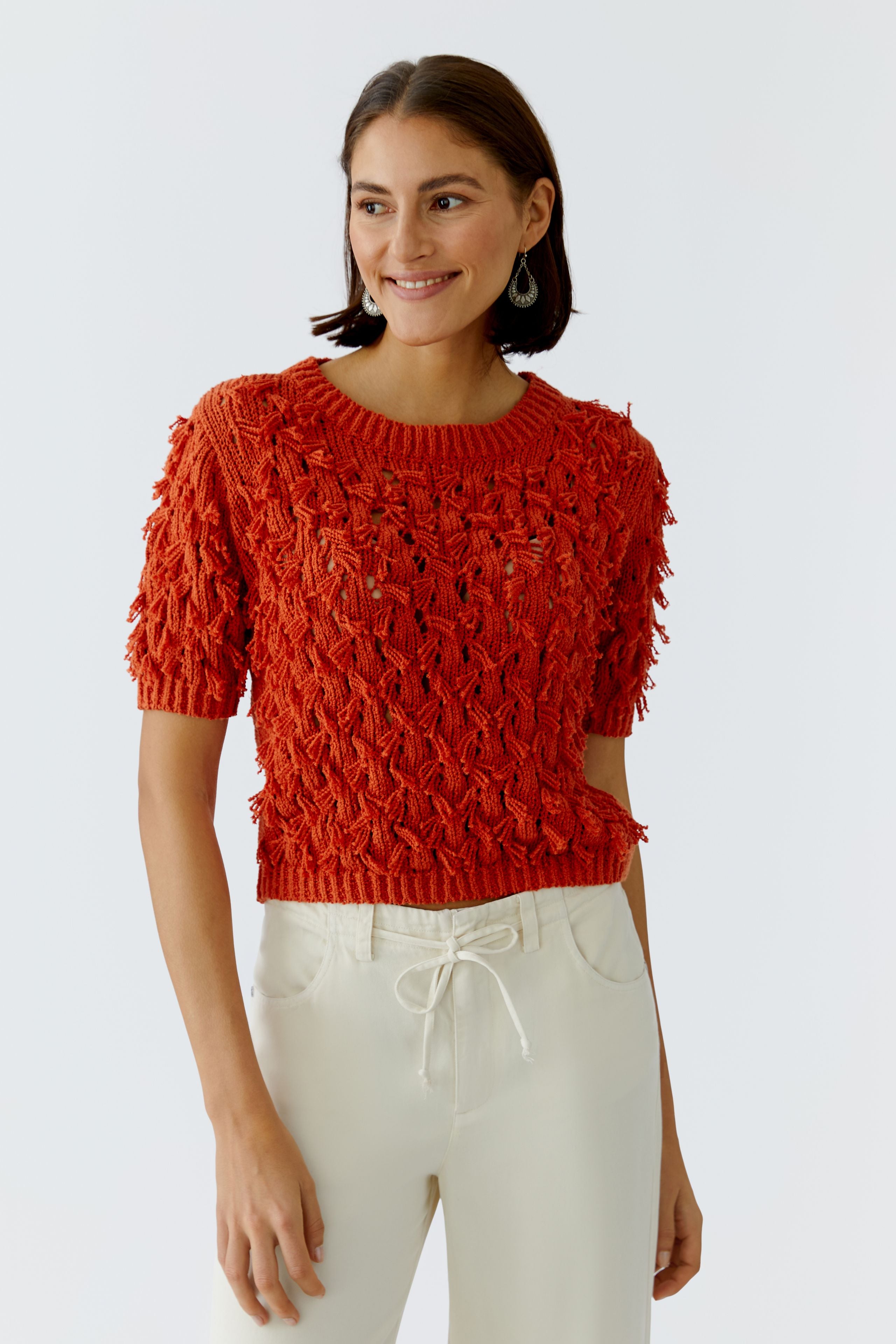 Oui Damen Pullover Burnt Tang