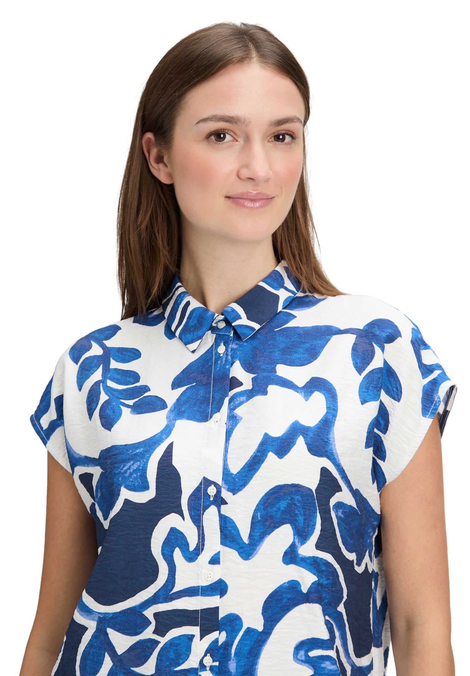Betty & Co Damen Blusen kurz Cream/Dark Blue