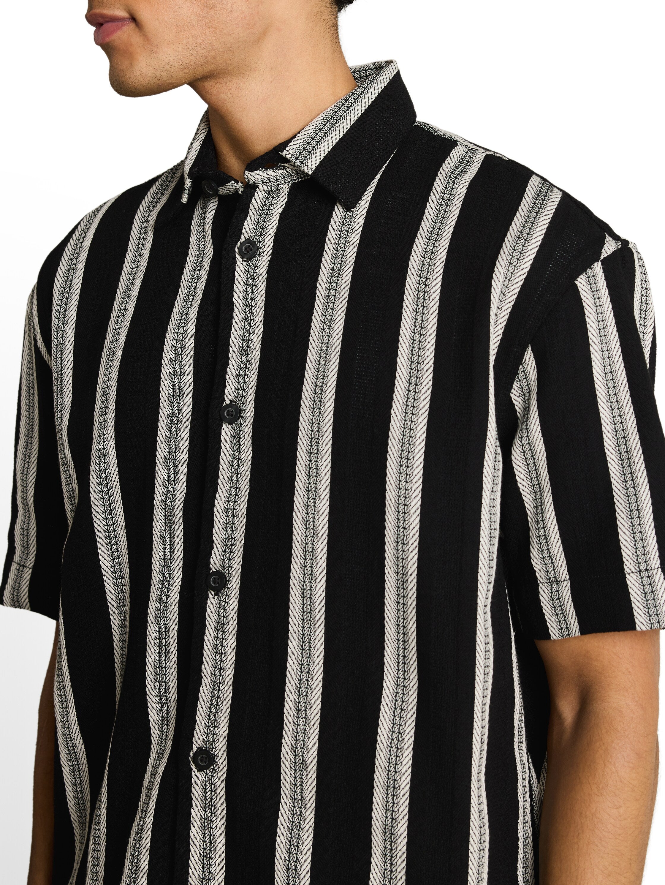 Tom Tailor denim Herren Hemden kurz Black Big Strip