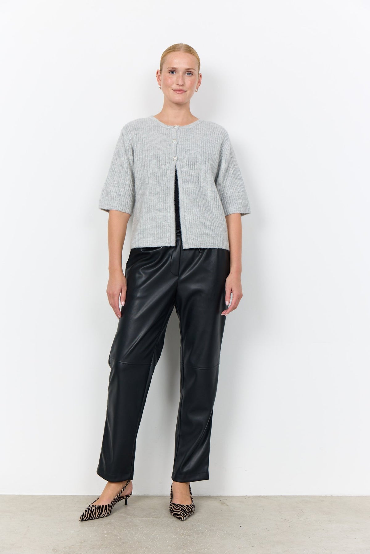 Soya Concept Damen Strickjacken Lt Grey Melange