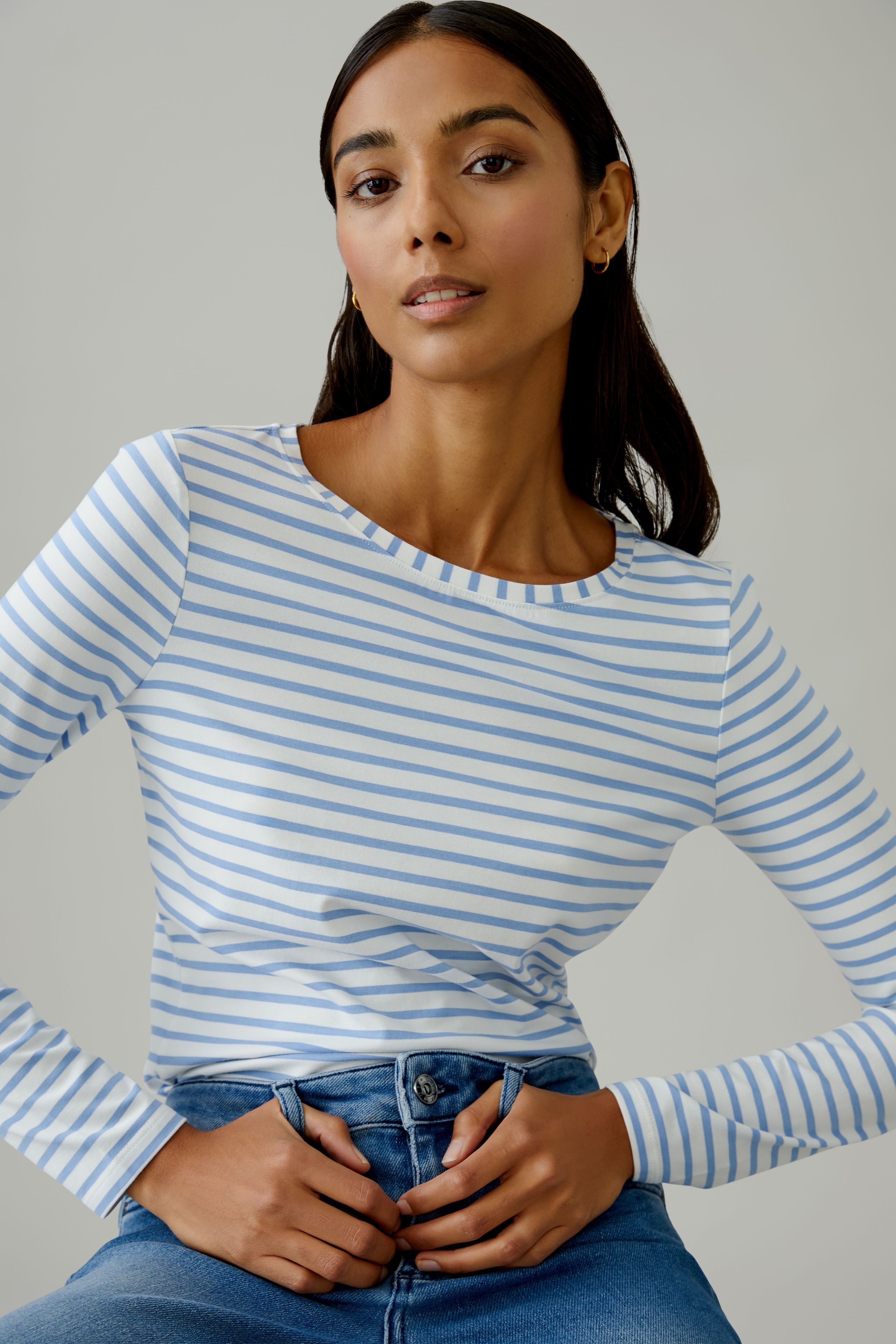 Oui Damen T-Shirts  White Blue