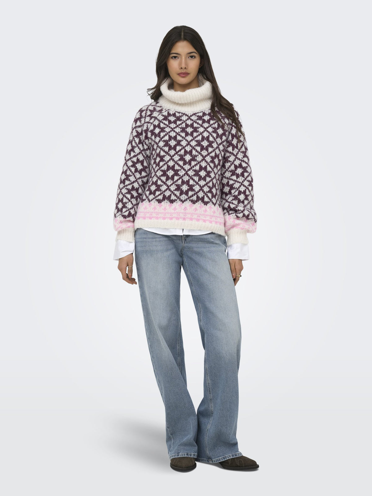 Only Damen Pullover Birch/Fig/Cycla