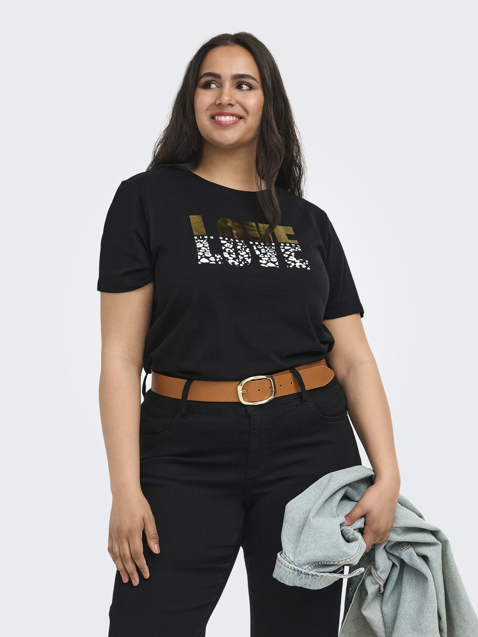 Only Carmakoma Damen T-Shirts Black/Love Leo