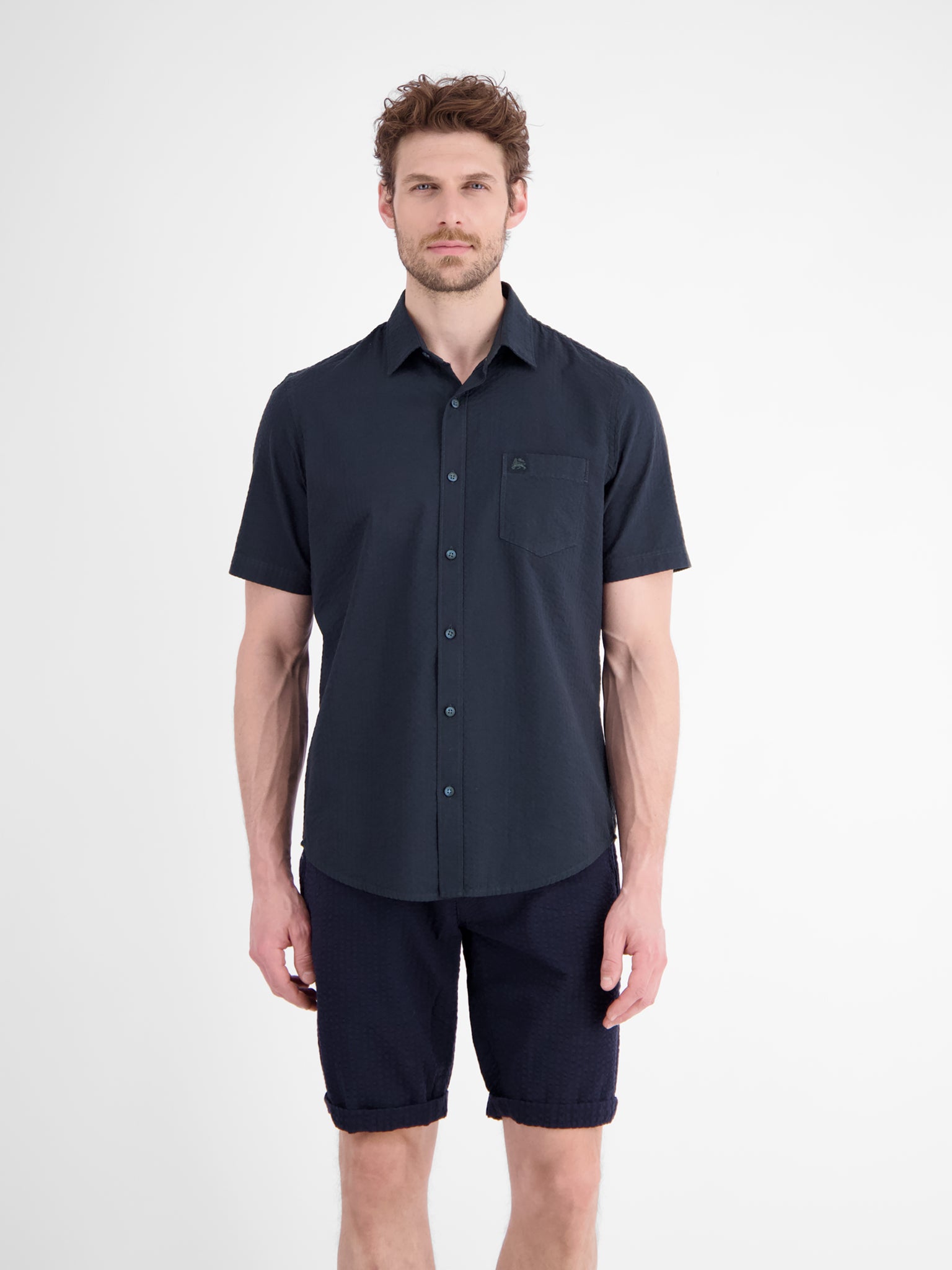 Lerros Herren Hemden kurz Classic Navy
