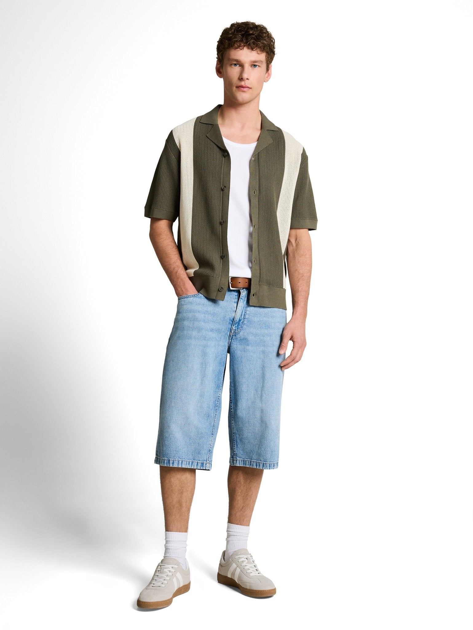Tom Tailor denim Herren Pullover Faded Green Whi