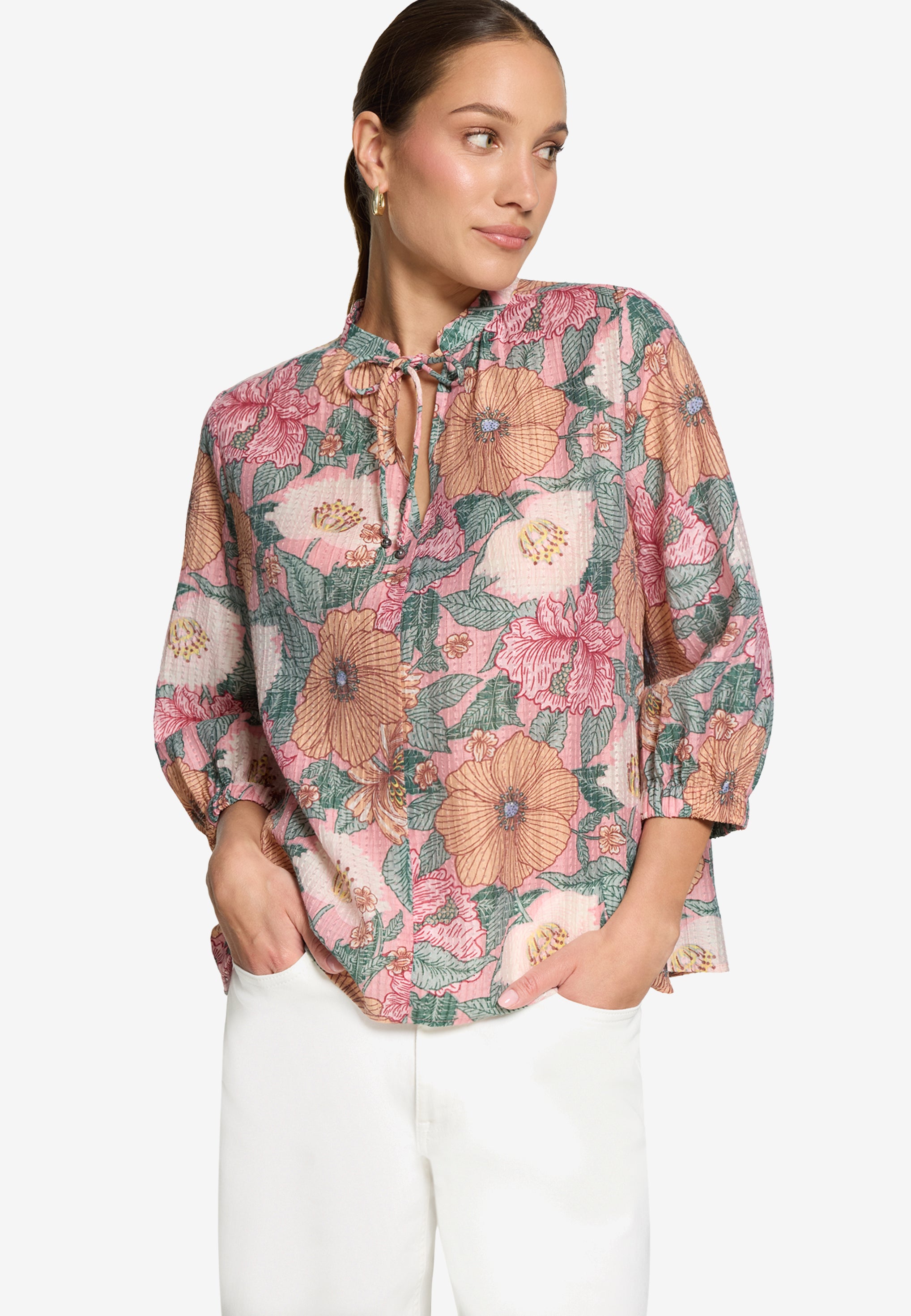 Zero Damen Blusen kurz Rosé/Green