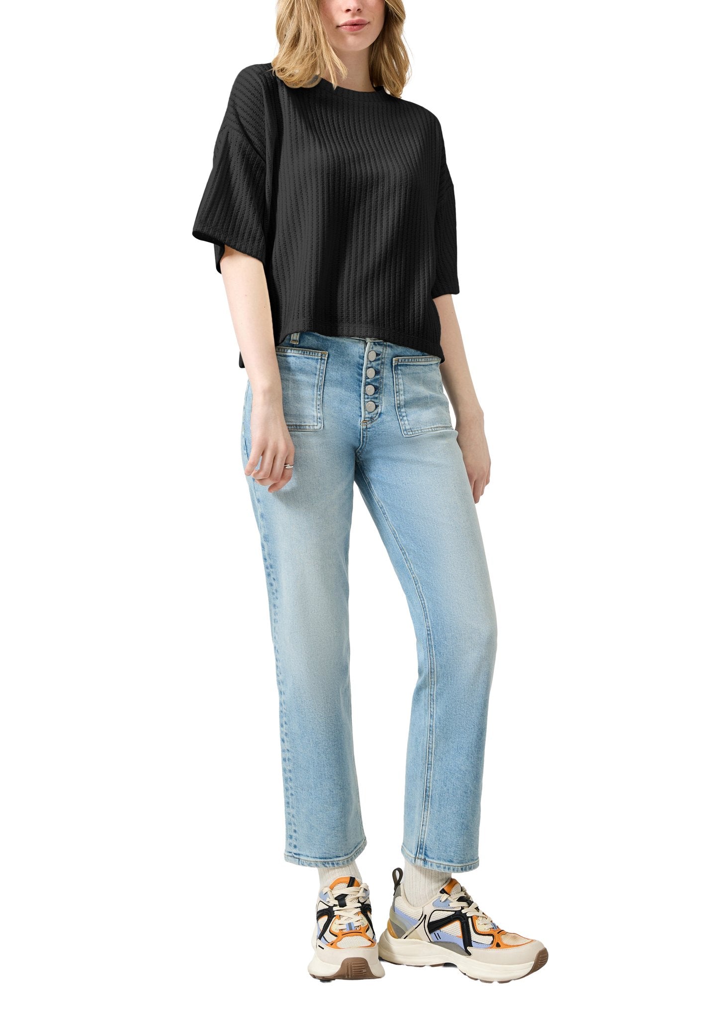 QS by S.Oliver Damen T-Shirts  Grey/Black
