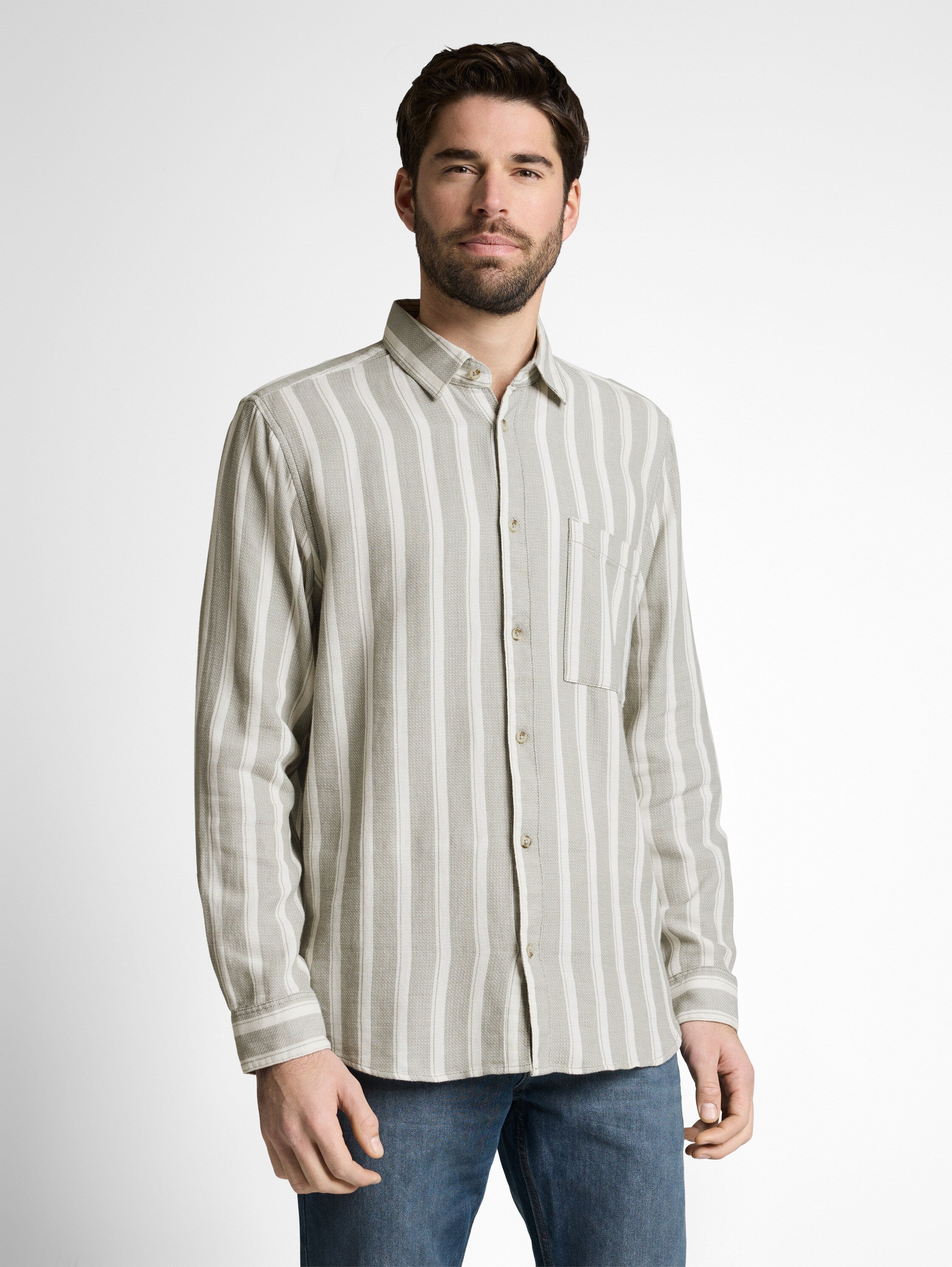 Tom Tailor Herren Hemden lang Gree White Big