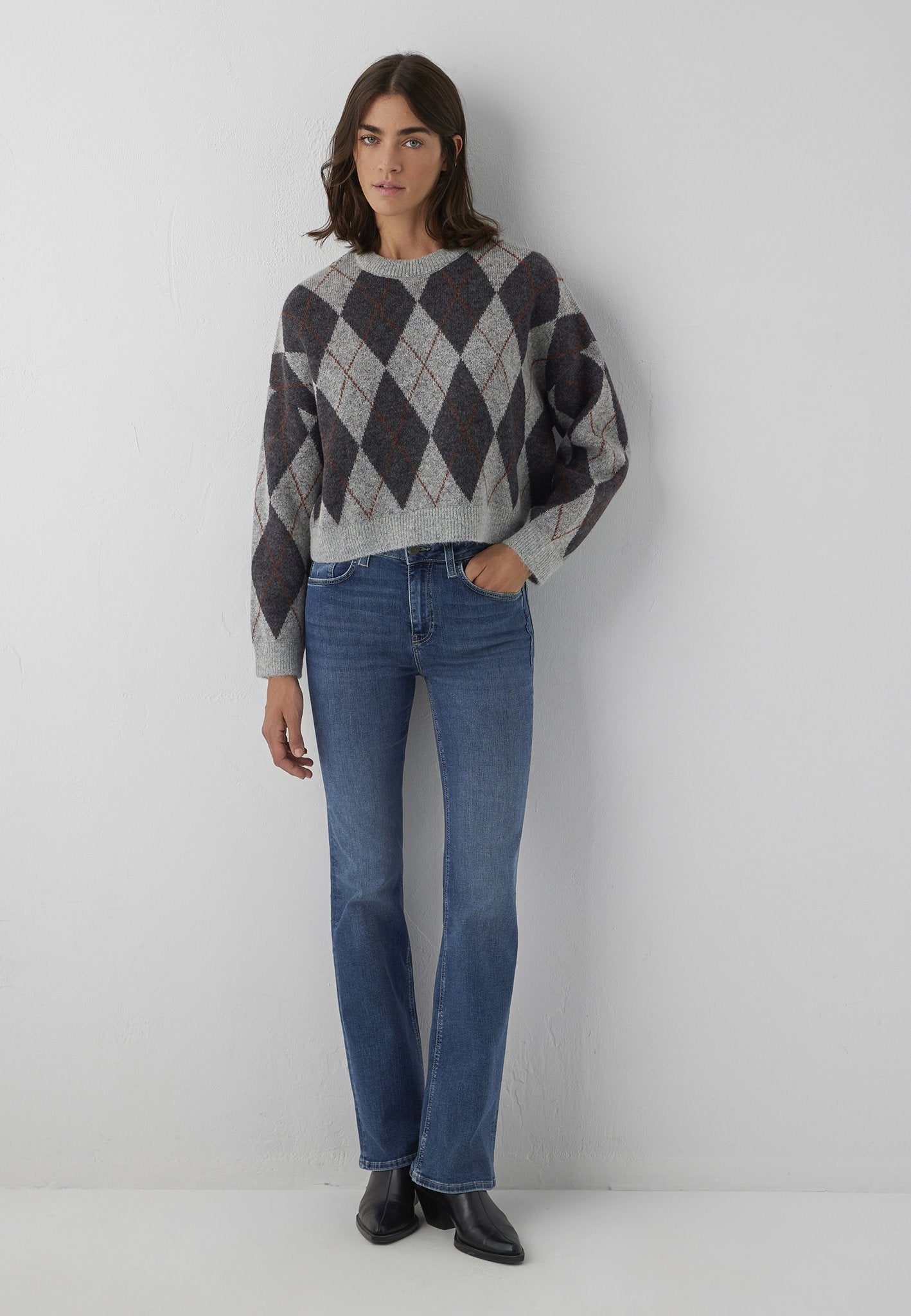 Mavi Damen Pullover Mid Grey Melang