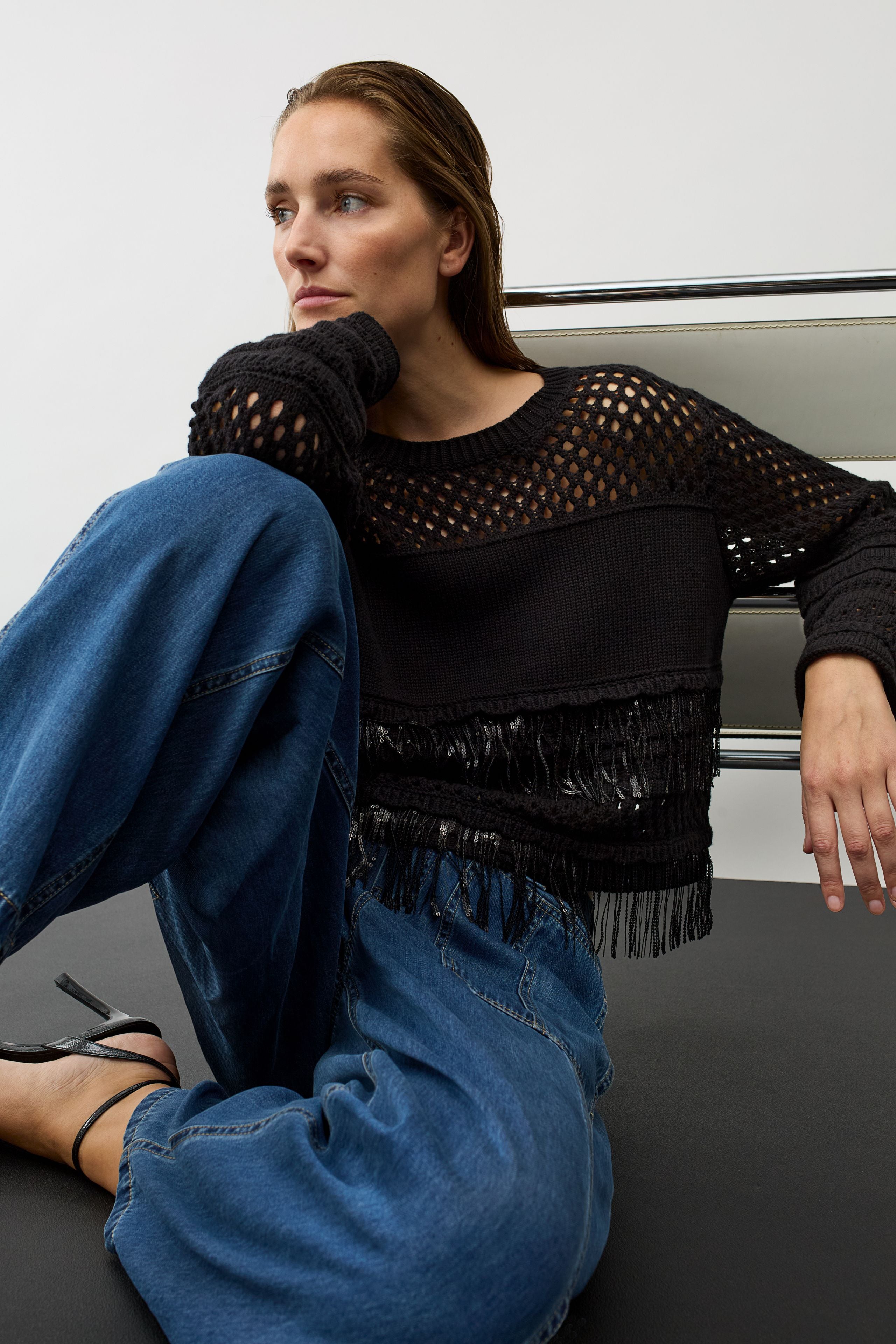 Oui Damen Pullover Black