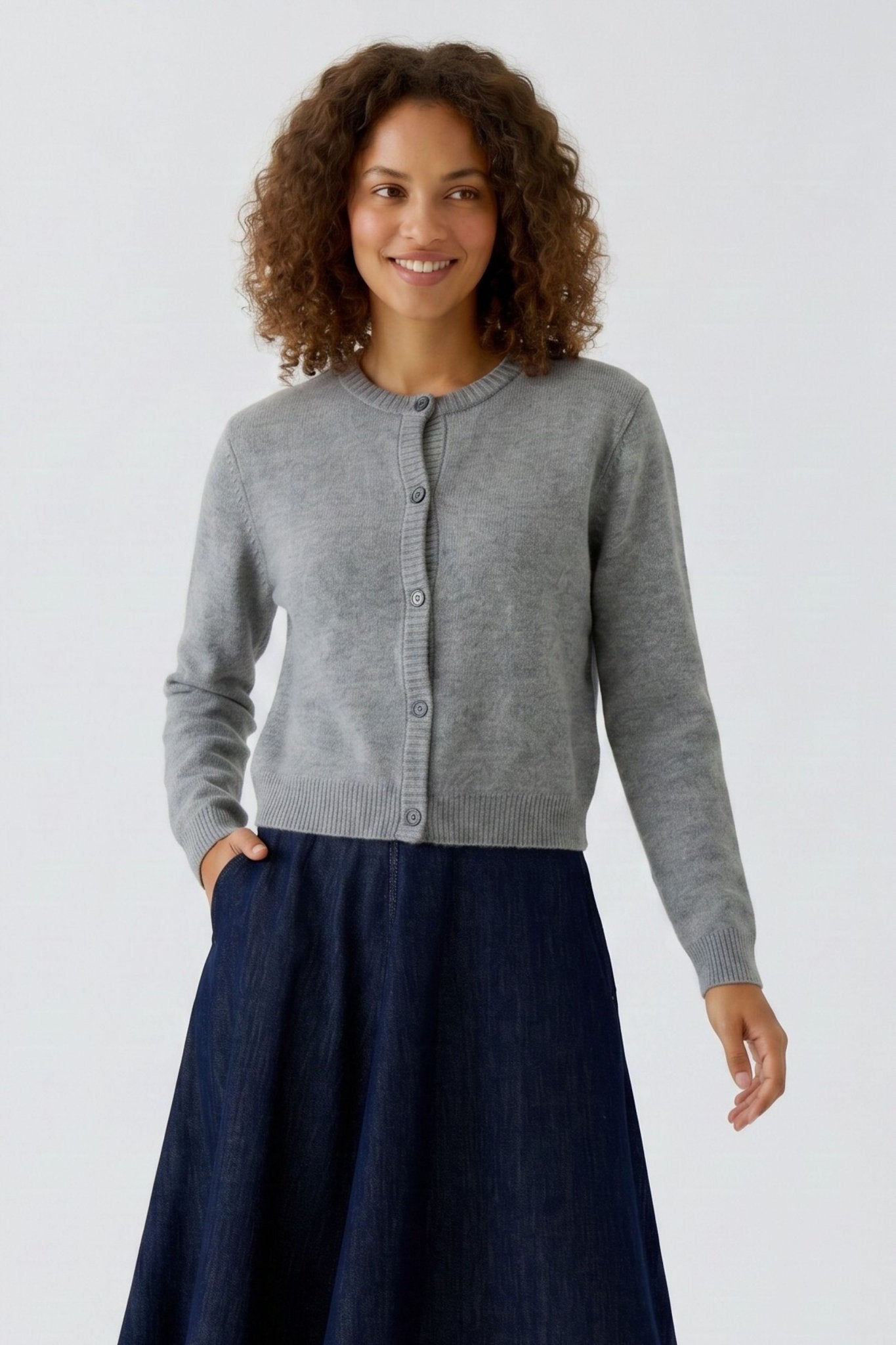 Oui Damen Strickjacken  Steel Grey